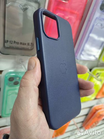 Чехол для iPhone 12 Leather Case MagSafe синий