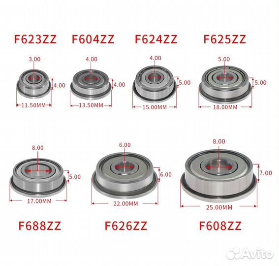 Подшипник F608ZZ фланцевый радиальный (8*22*7 мм)