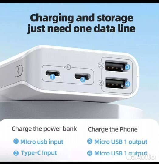 Портативный аккумулятор power bank 10000mah