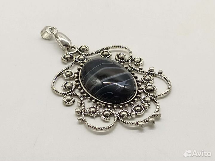 Кулон с натуральным камнем (Черный Оникс)