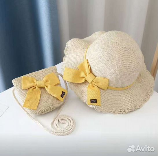 Соломенная шляпка детская с сумочкой