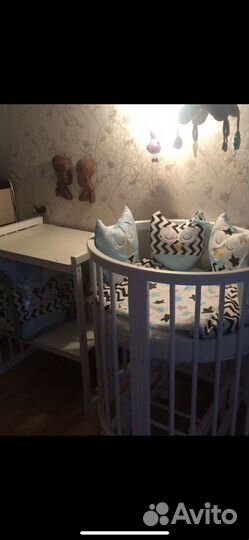 Кроватка с маятником кругл-овальн 8в1 (белая) бук