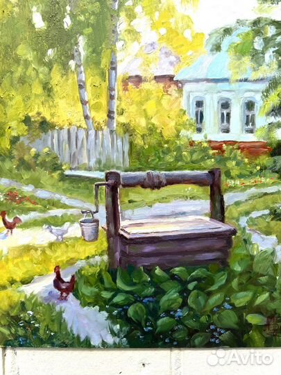 Картина маслом Деревня 30х30 см, картон