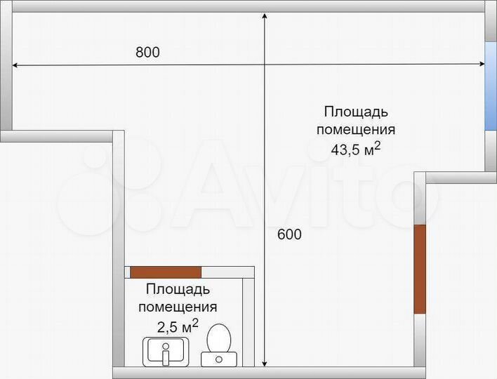 Свободного назначения, 43.5 м²