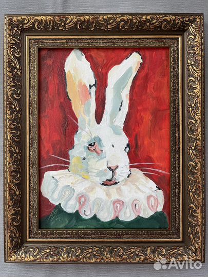 Картина маслом Белый кролик 20х15 холст