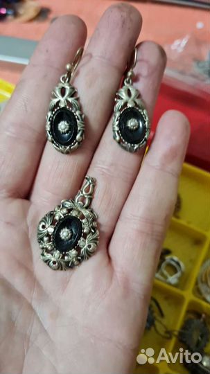 Редкий СССР комплект Серебряные серьги и кулон, ви