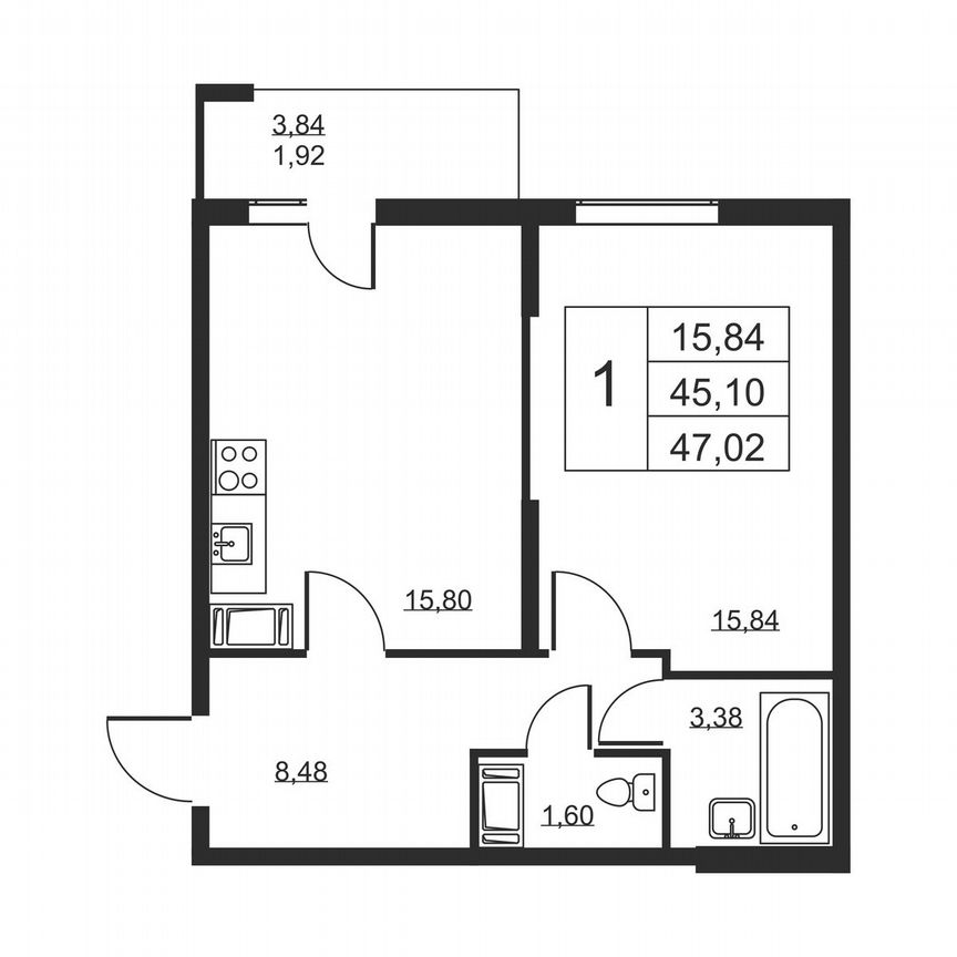 1-к. квартира, 47 м², 11/19 эт.