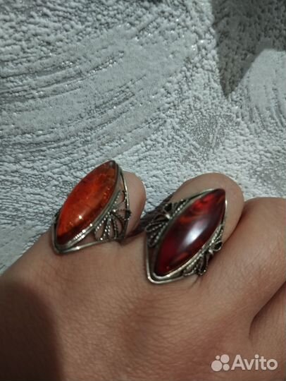 Серебряное кольцо с янтарем СССР