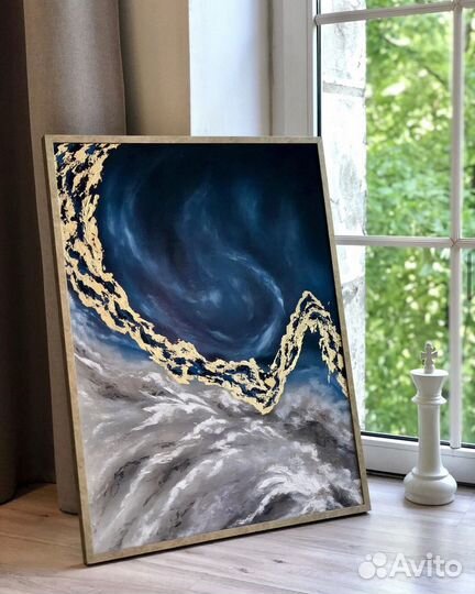 Картина 60х80 холст/масло/поталь/лак/волна/море