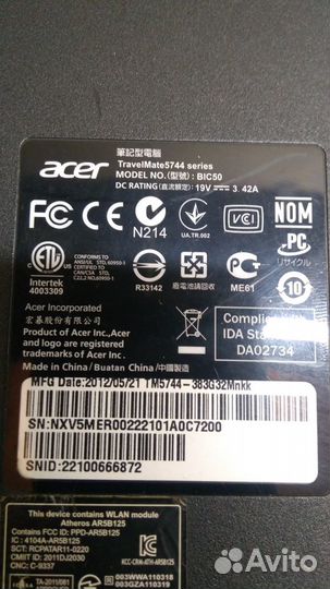 Ноутбук acer travelmate 5744 на запчасти