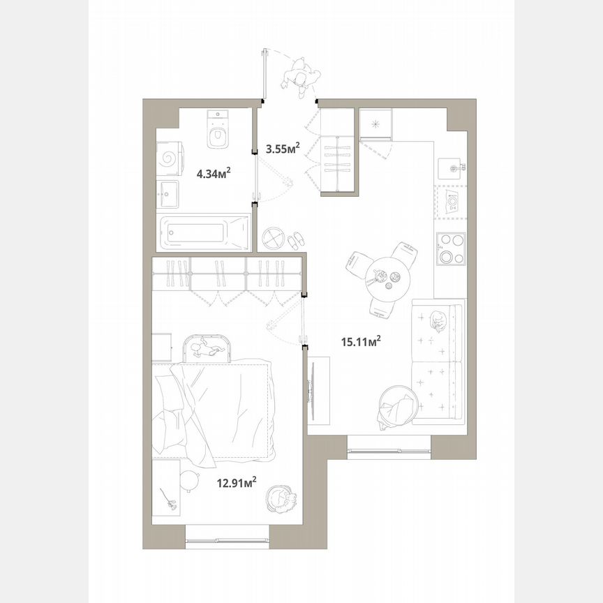 1-к. квартира, 35,9 м², 1/12 эт.
