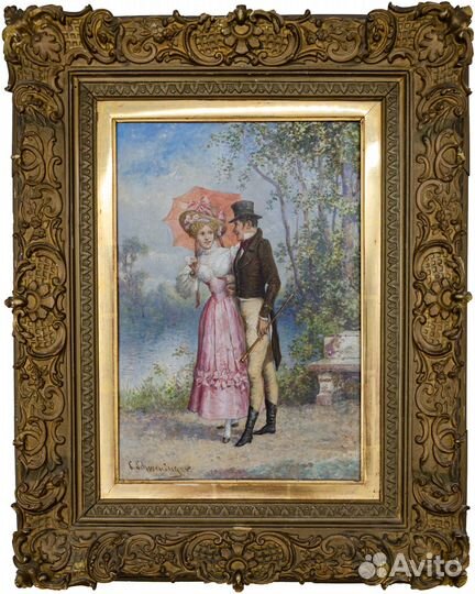 Антикварная картина Карл Швенингер 19 век 30х20