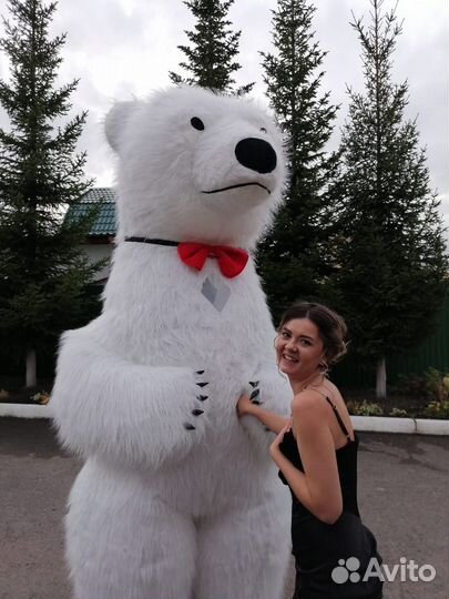 Мишка белый костюм,ростовая кукла