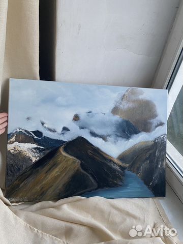 Картина в интерьер в подарок маслом горы