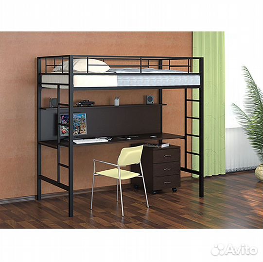 Кровать-чердак лофт с компьютерным столом и тумбой