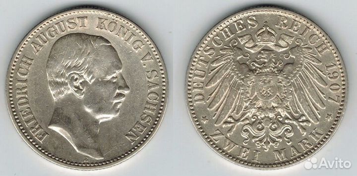 Германская империя 2 марки 1907г Саксония