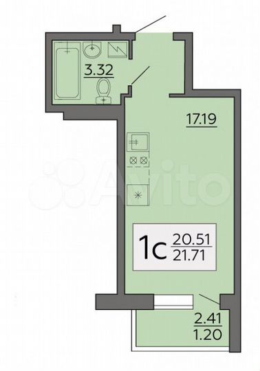 Квартира-студия, 21,7 м², 17/19 эт.