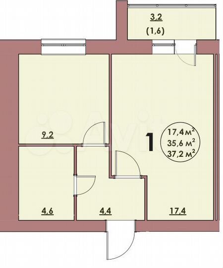 1-к. квартира, 37,2 м², 4/5 эт.