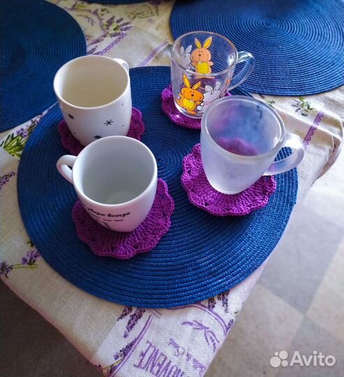 Вязаный набор подставок для бокалов