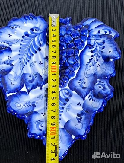 Блюдо менажница Виноградный лист, фарфор, Гжель