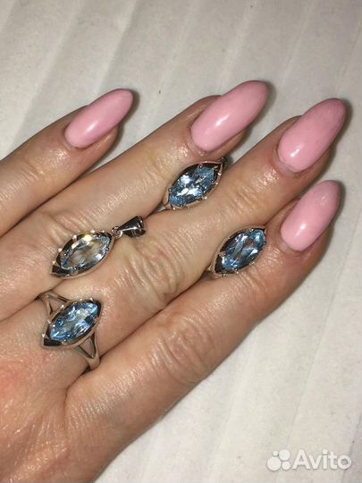 Комплект серебро 925 голубой топаз