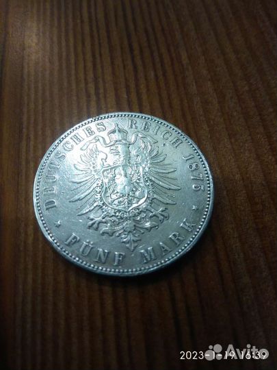 Серебряная монета 5 марок 1875 г