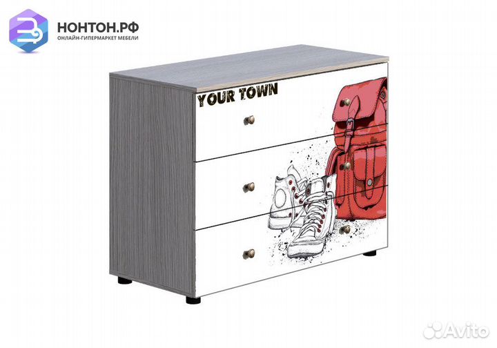 Комод Мийа-3А ясень шимо светлый / белая шагрень