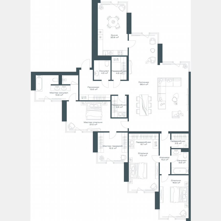 3-к. квартира, 217,8 м², 4/11 эт.