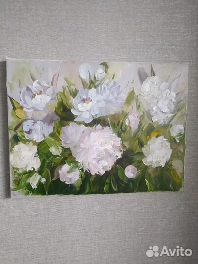 Картина маслом белые пионы
