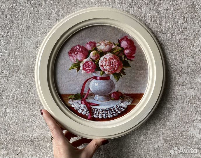 Картина с цветами на холсте в раме