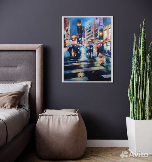 Картина маслом на холсте Ночной город 60/50 см