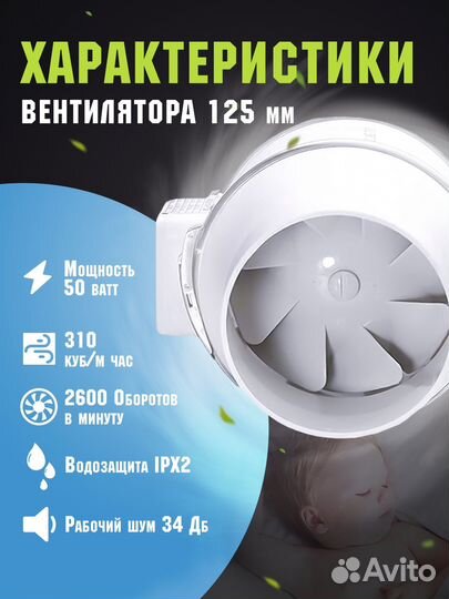 Канальный вентилятор 125 мм