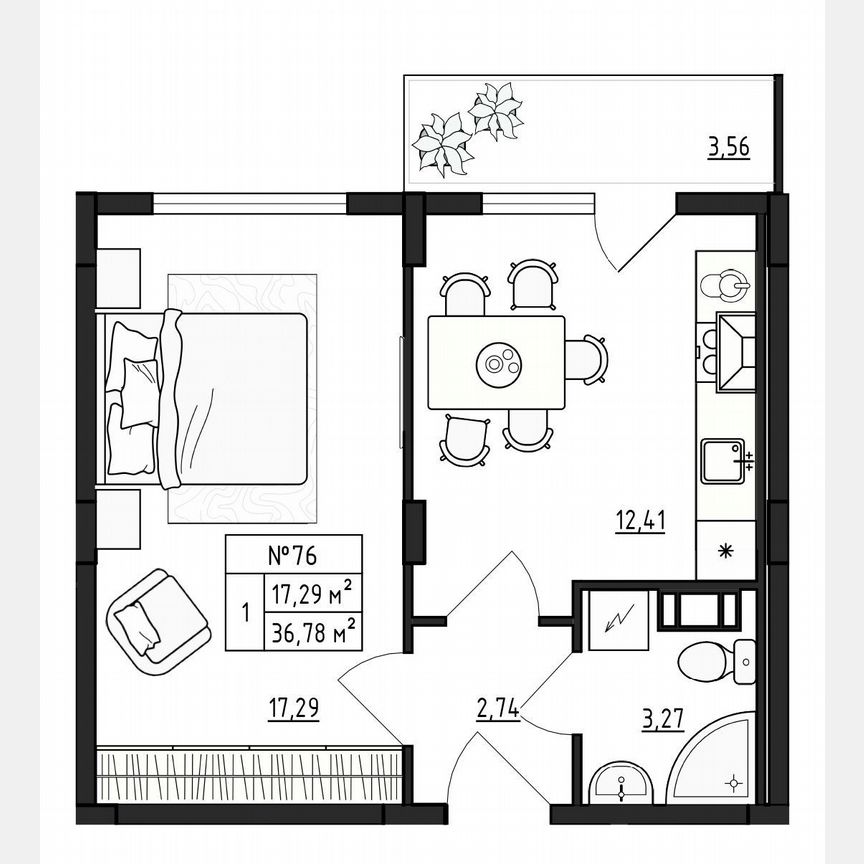 1-к. квартира, 36,8 м², 4/4 эт.