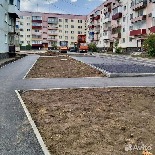 Укладка асфальта, бордюра, поребрика