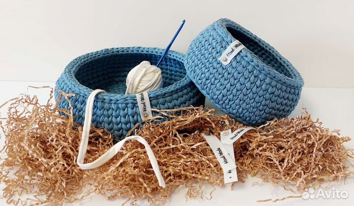 Вязаные корзинки из трикотажной пряжи