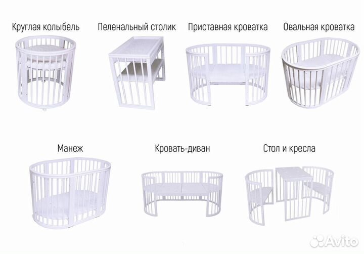 Круглая кроватка трансформер Dreams Premium 8 в 1