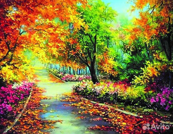 Алмазная мозаика 40x50 Красочная тропа в осеннем п