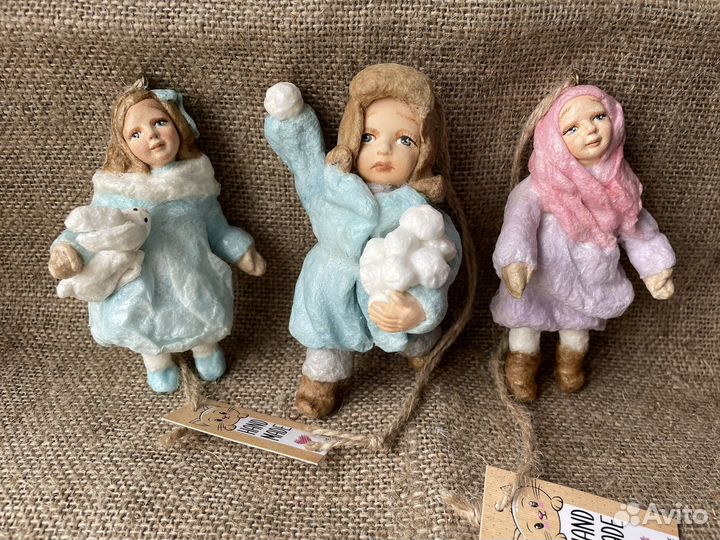 Ватные игрушки на елку под ретро, ручная работа