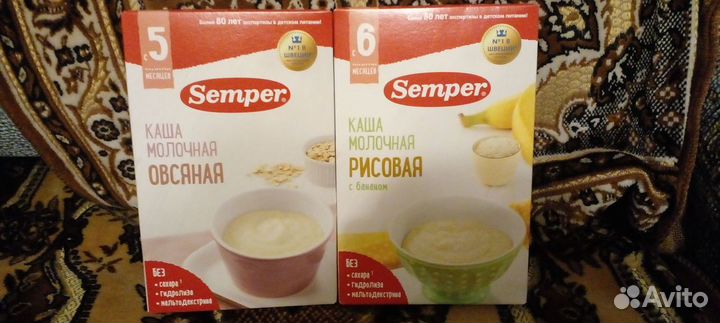 Каши молочные, пюре, чай Hipp, Semper