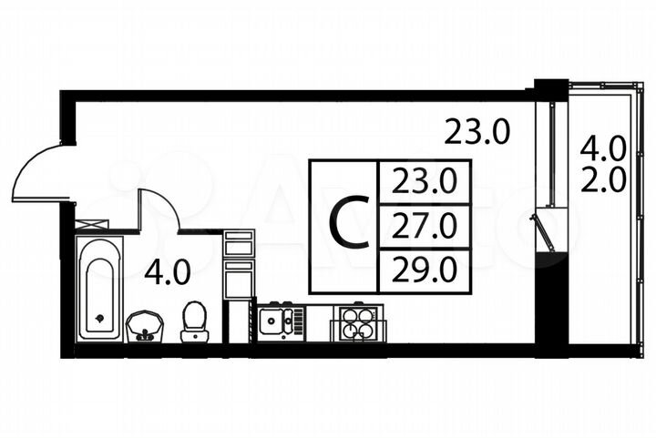 Квартира-студия, 29 м², 7/12 эт.