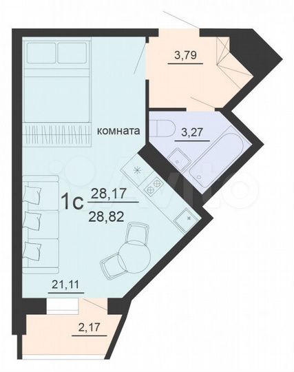 Квартира-студия, 28,8 м², 7/20 эт.