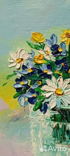 Букет цветов картина маслом 15*21 Полевые цветы