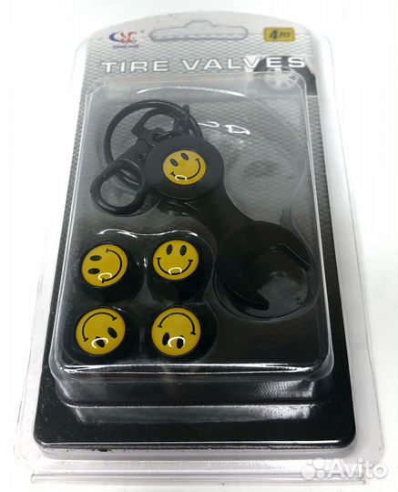 Колпачки на ниппеля - Smile (с ключом/черный) (Чер