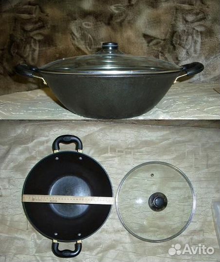Сковорода чугунная вок новая 30 см большая
