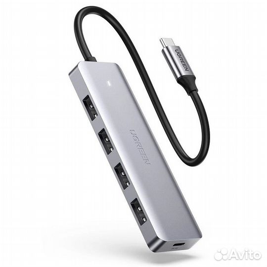Адаптер ugreen USB-C to 4-Ports USB A 3.0 Серый