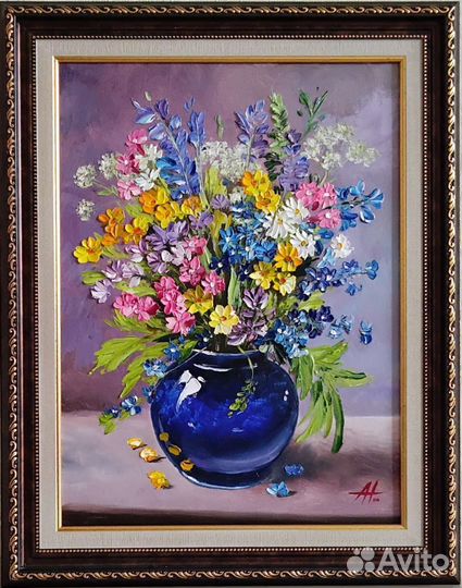 Картина маслом на холсте 52*42 букет в вазе