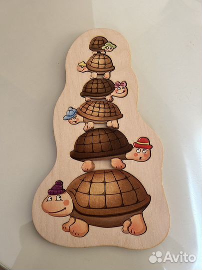 Деревянный пазл вкладыш Черепашки развивающая