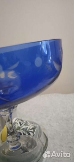 Ваза для фруктов синее стекло винтаж