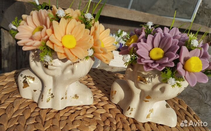 Мыльные букеты в гипсовом кашпо