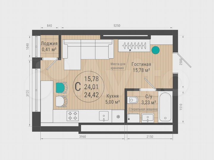 Квартира-студия, 24,4 м², 6/27 эт.